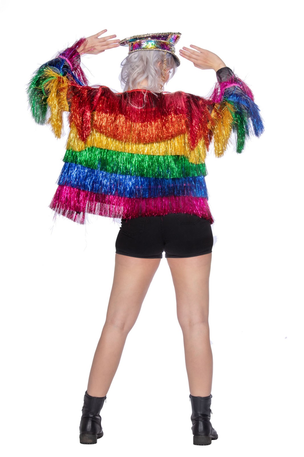 Jacke Fransen Glitter Regenbogen