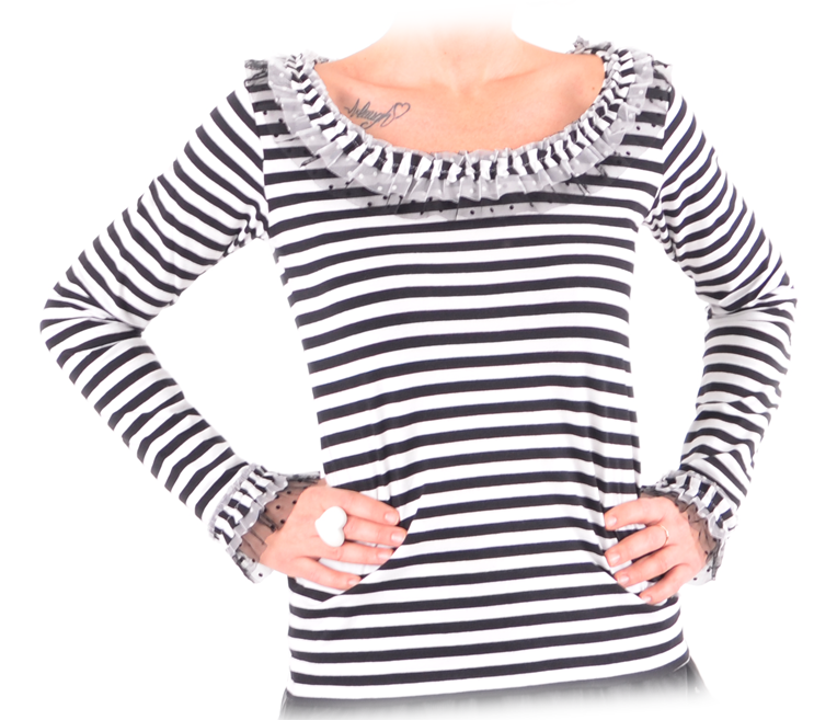 shirt-t-ll Ringelshirt Volant schwarz/weiß mit zweifarbigem Tüll