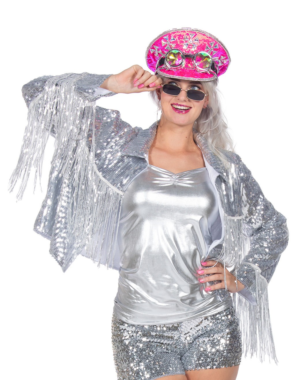 Fransenjacke Damen Glamour silber