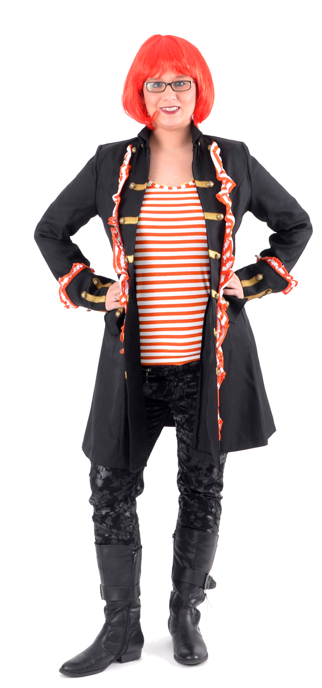 Damen Piratenmantel mit Rüschen orange / weiß