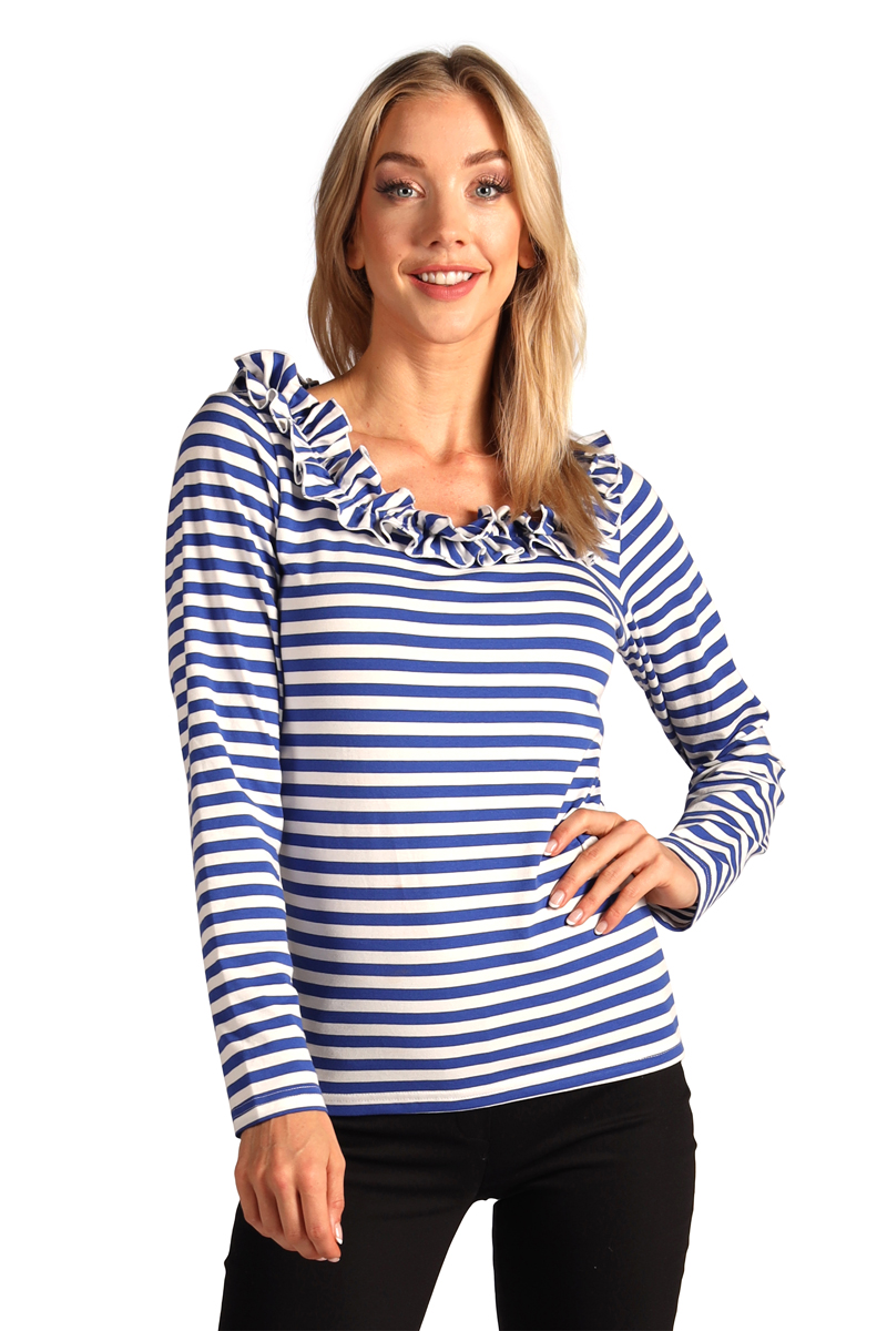 Gestreiftes Shirt mit Rüschen blau