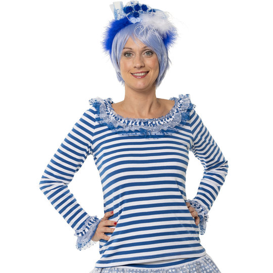 Ringelshirt Volant blau/weiß mit zweifarbigem Tüll Ringelshirt Volant blau/weiß mit zweifarbigem Tüll