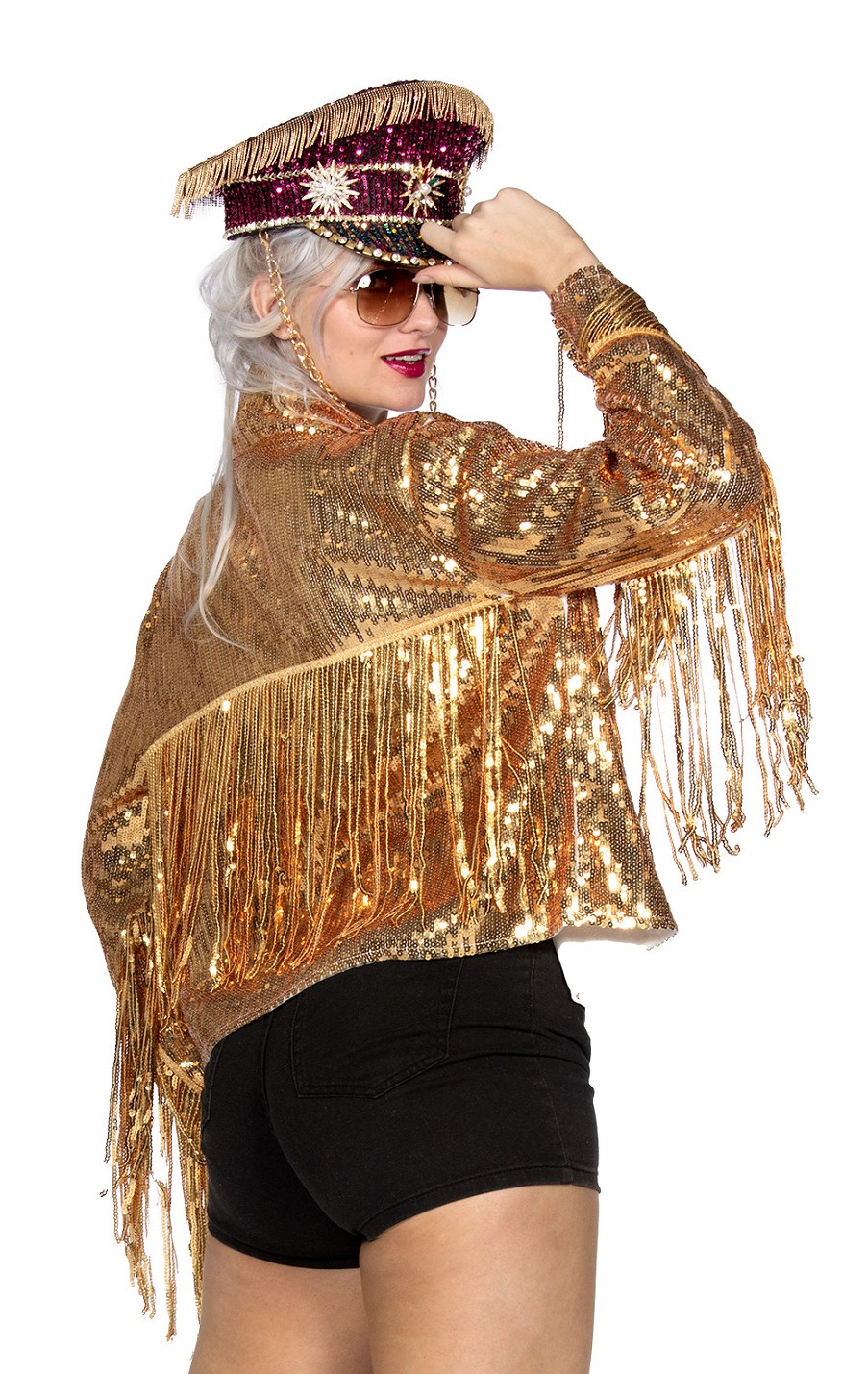 Fransenjacke Damen Glamour gold