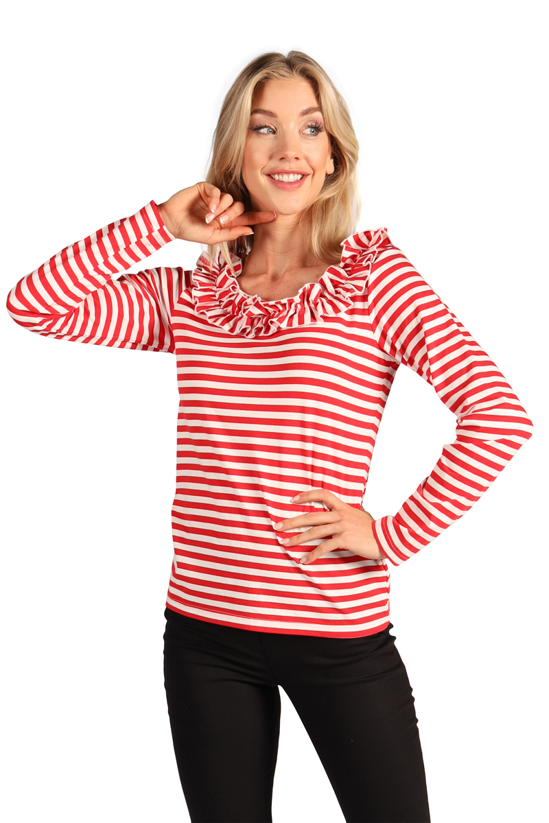 Gestreiftes Shirt mit Rüschen rot