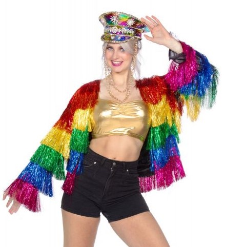 Jacke Fransen Glitter Regenbogen