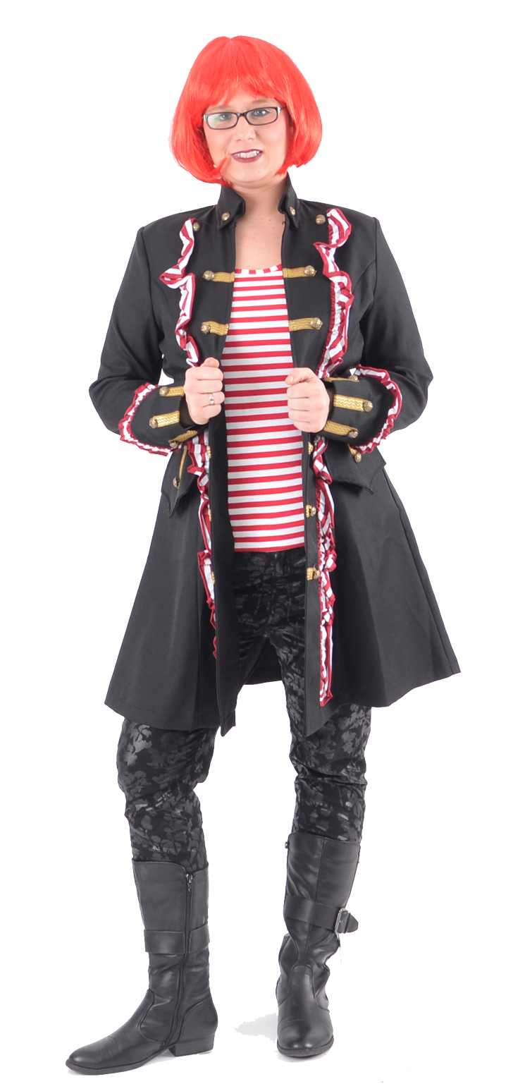 Damen Piratenmantel mit Rüschen rot / weiß